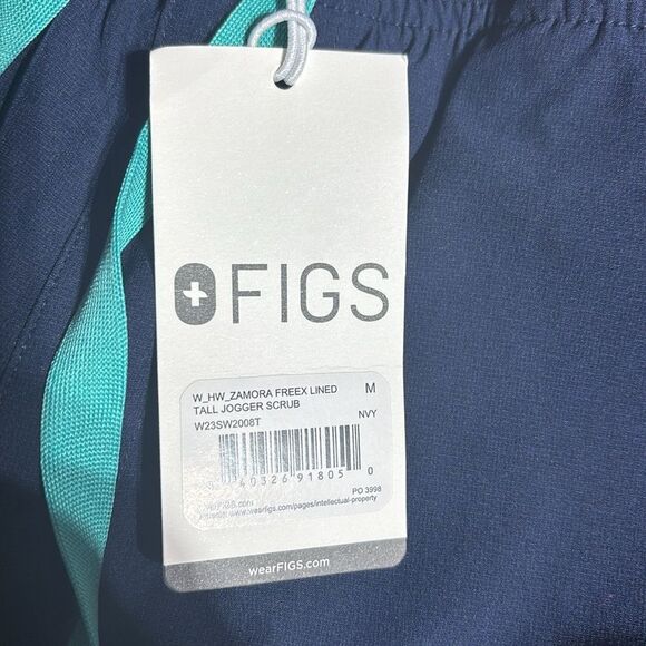 Figs women’s medium tall Zamora freex scrub pants navy w teal drawstring new - Picture 3 of 6